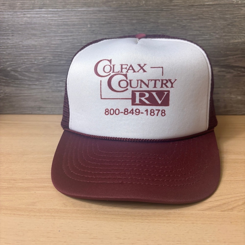 Vintage Colfax Country RV Hat Cap Snapback Red Maroon Trucker Adjustable Mens